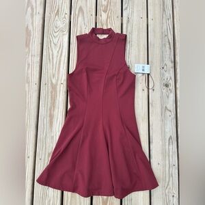 NWT FREE PEOPLE SzS LAYLA KNIT FIT & FLARE SLEEVELESS STRETCH DRESS  Auburn Red